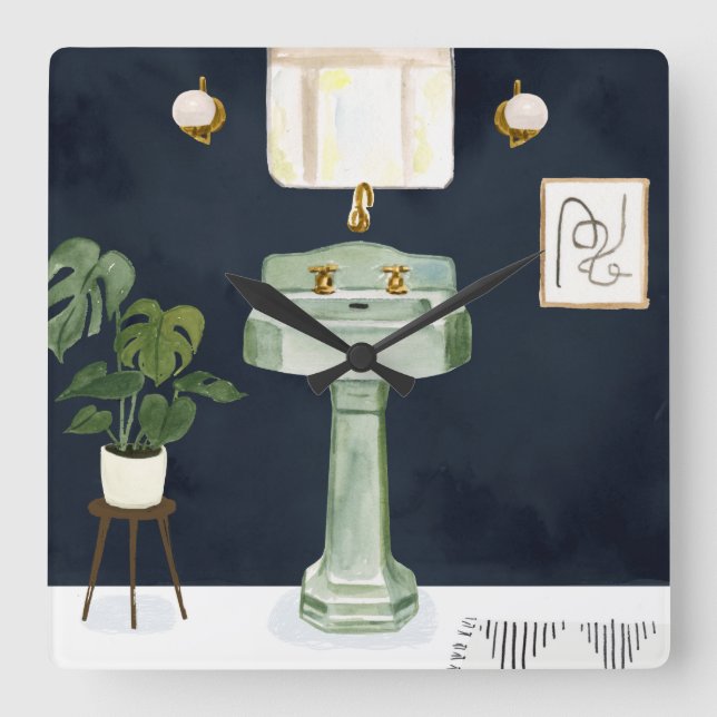 Boho Bath Sinks II Square Wall Clock (Front)