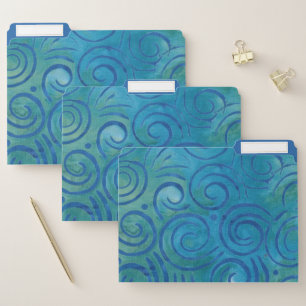 Boho Batik Blue Green Spirals Pattern File Folder