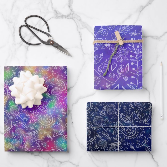 Boho Batik Botanicals Beautiful Wrapping Paper Sheets (Front)