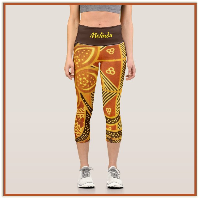 Boho Batik Earth Tones Pattern Capri Leggings (Creator Uploaded)
