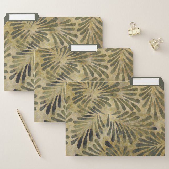 Boho Batik Olive Green Khaki Abstract Foliage File Folder (Set)