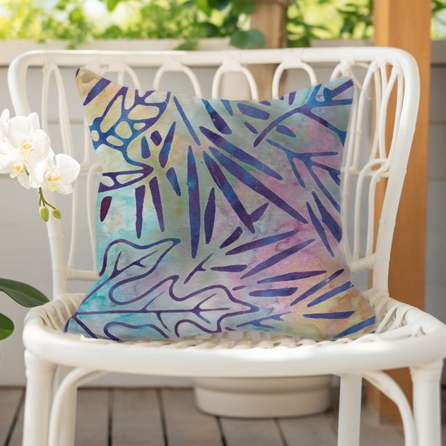 Boho Batik Purple Leaves Pastel Rainbow Outdoor Pillow (Creator Uploaded)