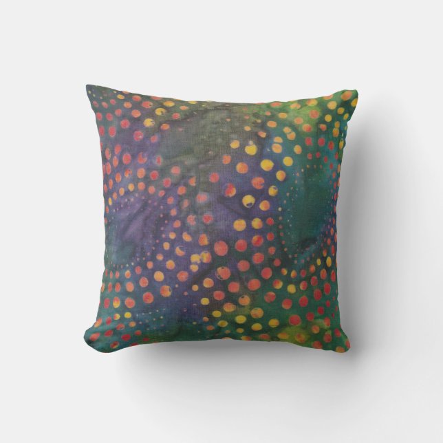 Boho Batik Rainbow Dots Pattern Purple Green Outdoor Pillow (Front)