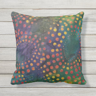 Boho Batik Rainbow Dots Pattern Purple Green Outdoor Pillow