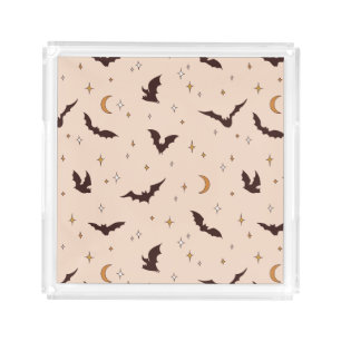 Boho Bats and Stars Halloween Pattern Acrylic Tray