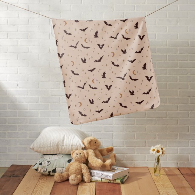 Boho Bats and Stars Halloween Pattern Baby Blanket (In Situ)