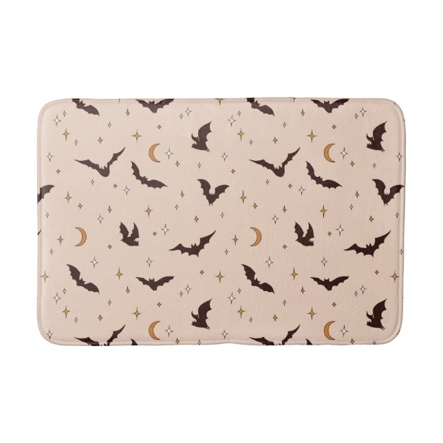 Boho Bats and Stars Halloween Pattern Bath Mat (Front)