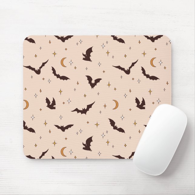 Boho Bats and Stars Halloween Pattern Mouse Pad (With Mouse)