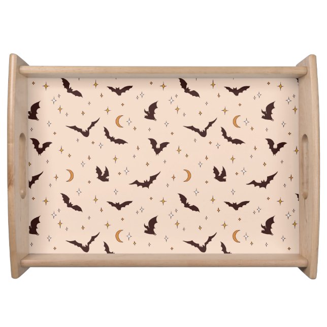 Boho Bats and Stars Halloween Pattern Serving Tray (Front)