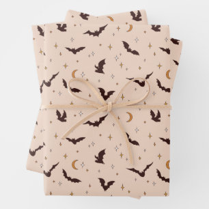 Boho Bats and Stars Halloween Pattern Wrapping Paper Sheets
