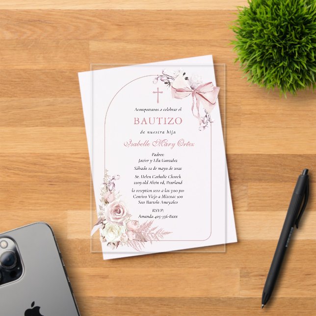 Boho Bautizo Invitation Girls Acrylic Invitations (Insitu (Invitation Card))