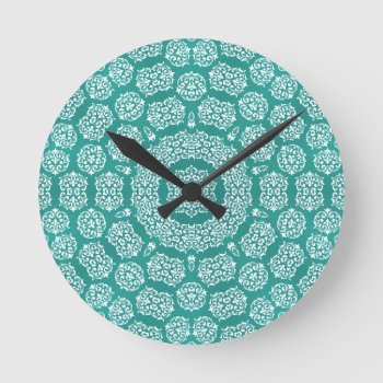 Boho Bazaar Cerulean Pattern Round Clock by ArtColorLifeStyle at Zazzle