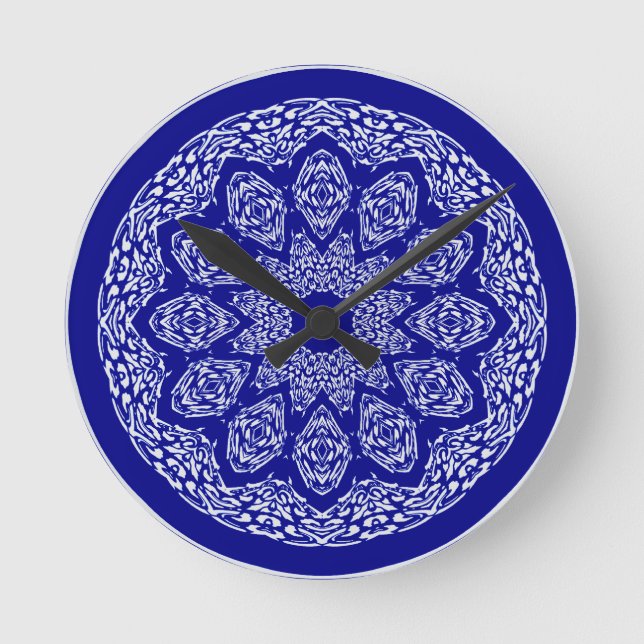 Boho Bazaar Cobalt Pattern Round Clock (Front)