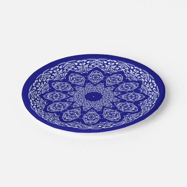 Boho Bazaar, Mix & Match Cobalt Pattern Paper Plates (Angled)