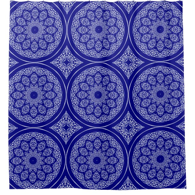 Boho Bazaar, Mix & Match Cobalt Pattern Shower Curtain (Front)