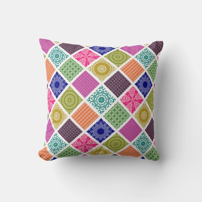 Boho Bazaar Mosaic Patchwork Throw Pillow (Front)
