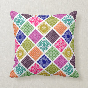 Boho Bazaar Mosaic Patchwork Throw Pillow