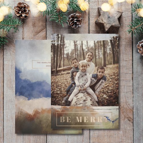 Boho Be Merry One Photo Gold Christmas Holiday Card