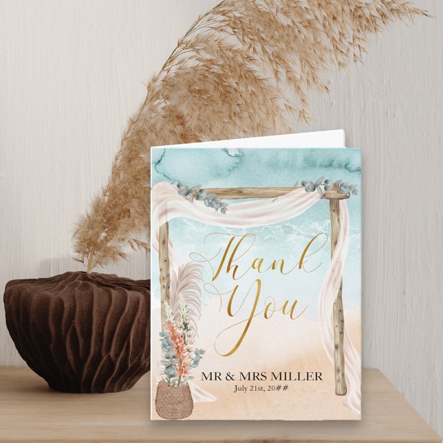 Boho Beach Arbor Destination Wedding  Letterpress Thank You Card (Creator Uploaded)
