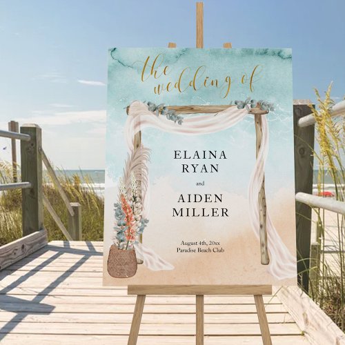 Boho Beach Arbor Watercolor Ocean Wedding Easel Foam Board