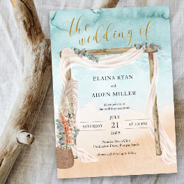 Boho Beach Arbor Watercolor Ocean Wedding Invitation