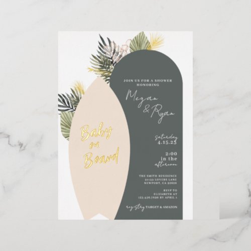 Boho Beach Baby on Board Baby Shower Foil Invitation