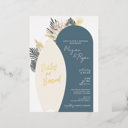 Boho Beach Baby on Board Baby Shower Foil Invitation