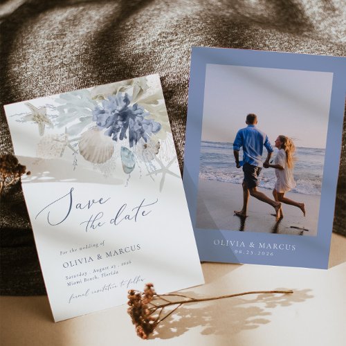 Boho Beach Blue Wedding Save The Date Invitation