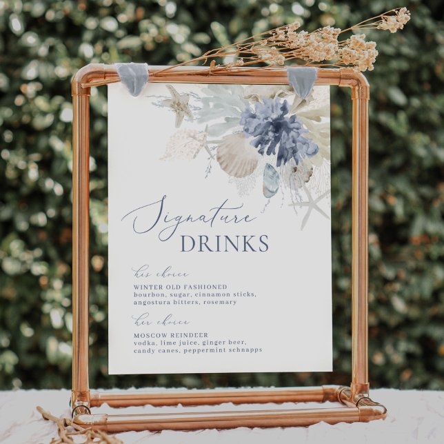 Boho Beach Blue Wedding Signature Drinks Sign (Creator Uploaded)