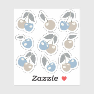 Boho Beach Cherries - beige blue cute cherry fruit Sticker