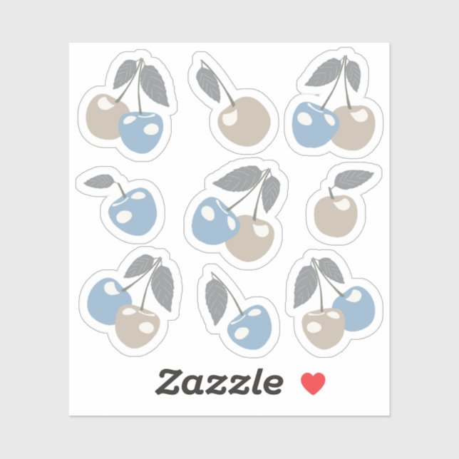 Boho Beach Cherries - beige blue cute cherry fruit Sticker (Sheet)