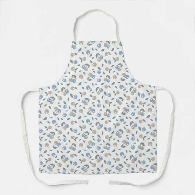 Boho Beach Cherries - beige blue fruit pattern. Apron (Front)