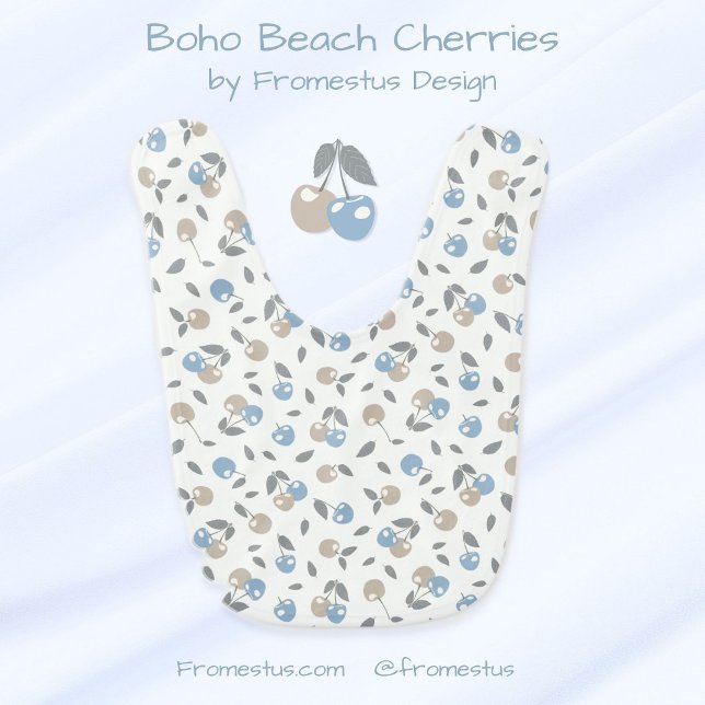 Boho Beach Cherries - beige blue fruit pattern. Baby Bib (Creator Uploaded)