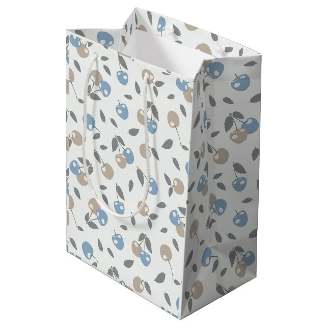 Boho Beach Cherries - beige blue fruit pattern. Medium Gift Bag (Back Angled)