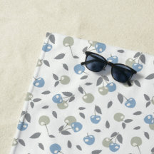 Boho Beach Cherries - sage blue fruit pattern.