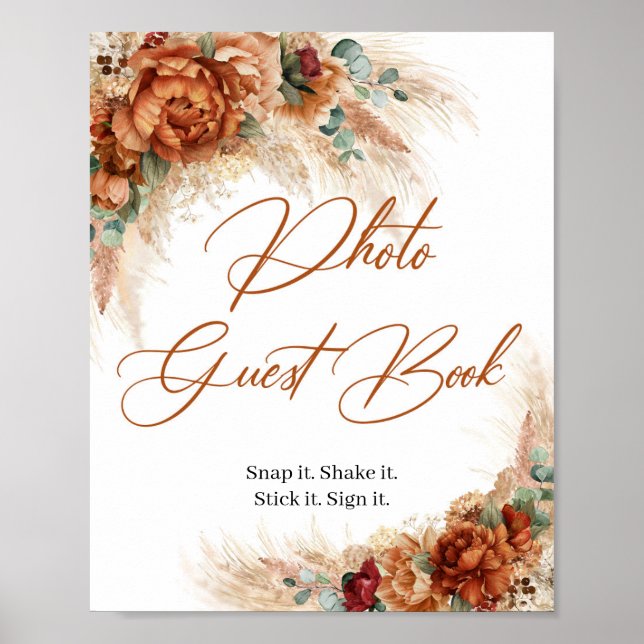 Boho beach copper floral greenery Photo Guest Book (Front)