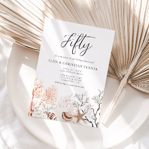 Boho Beach Coral Reef 50th Wedding Anniversary Invitation