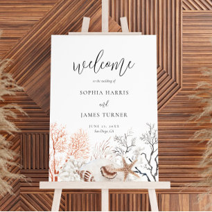 Boho Beach Coral Reef Wedding Welcome Sign