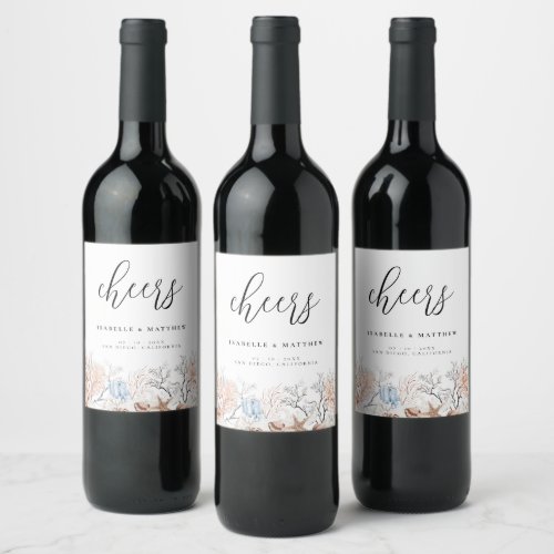 Boho Beach Coral Reef Wedding Wine Label