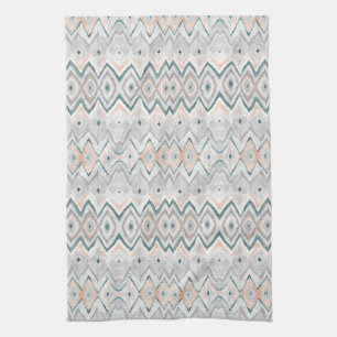 Boho Beach Diamond Chevron Teal Peach Pale Gray Kitchen Towel