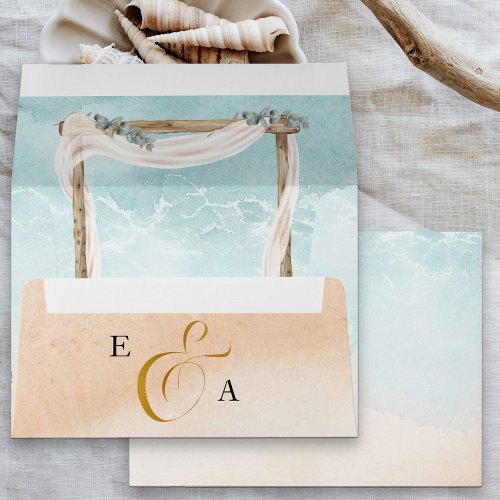 Boho Beach Monogrammed Wedding Invitation Envelope
