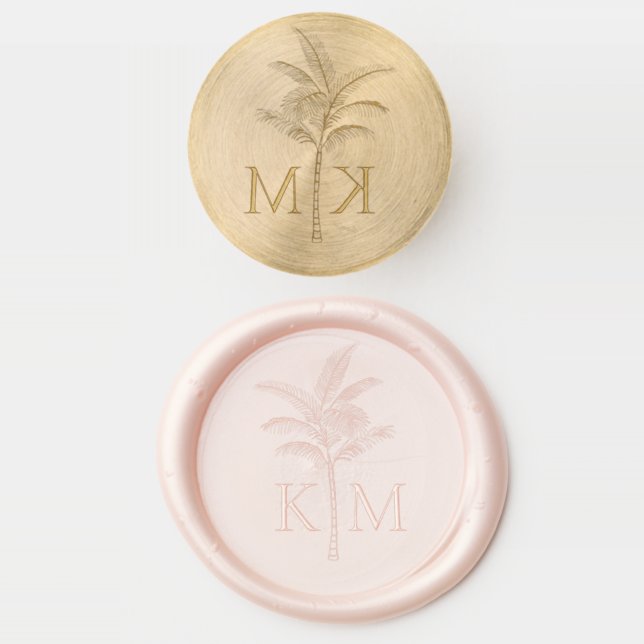 Boho Beach Palm Tree Monogram Wax Seal Stamp (Stamped)
