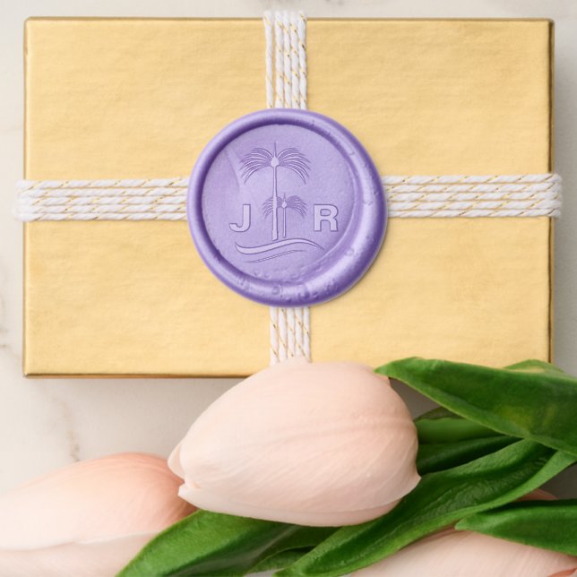 Boho Beach Palm Tree Monogram Wax Seal Sticker (Front)