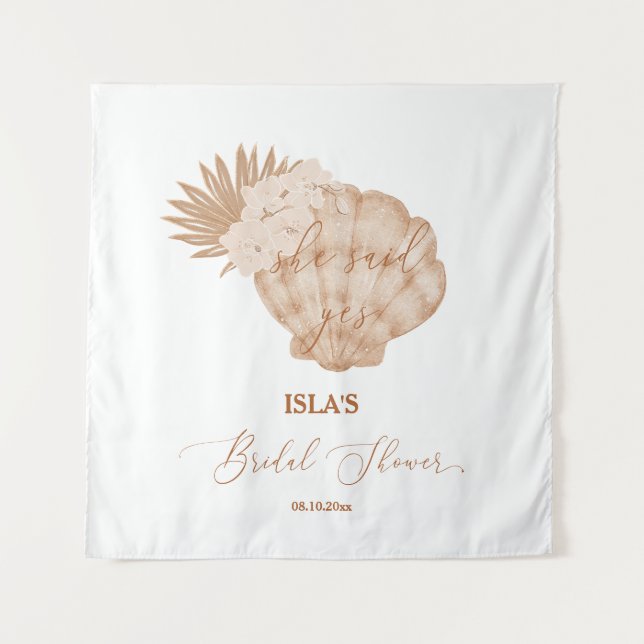 Boho Beach Seashell Bridal Shower Photo Backdrop (Front)