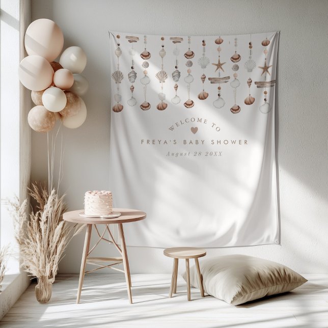 Boho Beach Shell Welcome Sign Tapestry (Zazzle Boho Beach Shell Welcome Sign Tapestry)