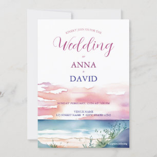 Boho Beach Sunrise Watercolor Destination Wedding Invitation