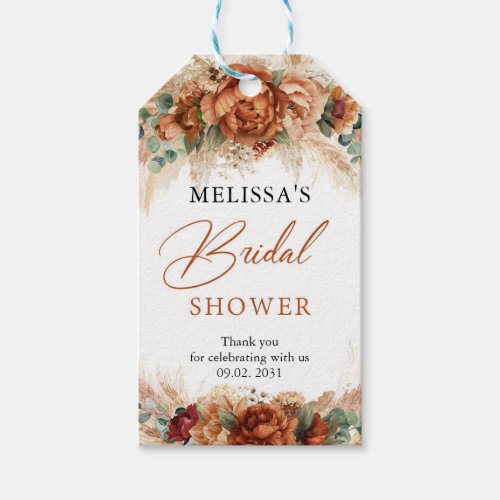 Boho beach terracotta floral pampas Bridal Shower Gift Tags