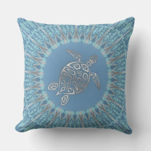 Boho Beach Themed Turtle Outdoor Pillow