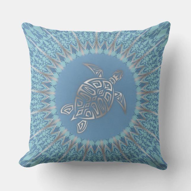 Boho Beach Themed Turtle Outdoor Pillow (Front)