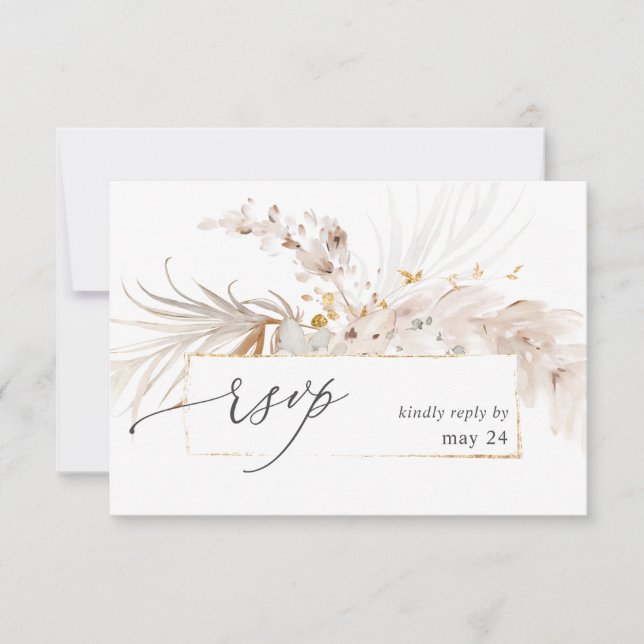 Boho Beach Tropical Beige Floral w Meal RSVP 2 (Front)